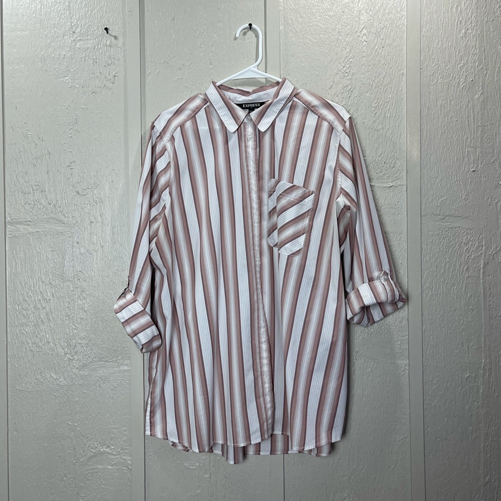 Women’s XL Nude & White Stripped Button Up Express